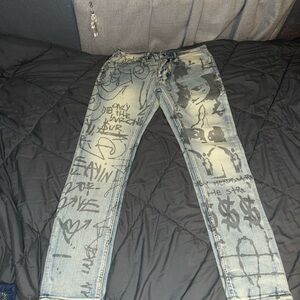 Ksubi Men's Skinny Jeans - Black and Gray Graffiti
